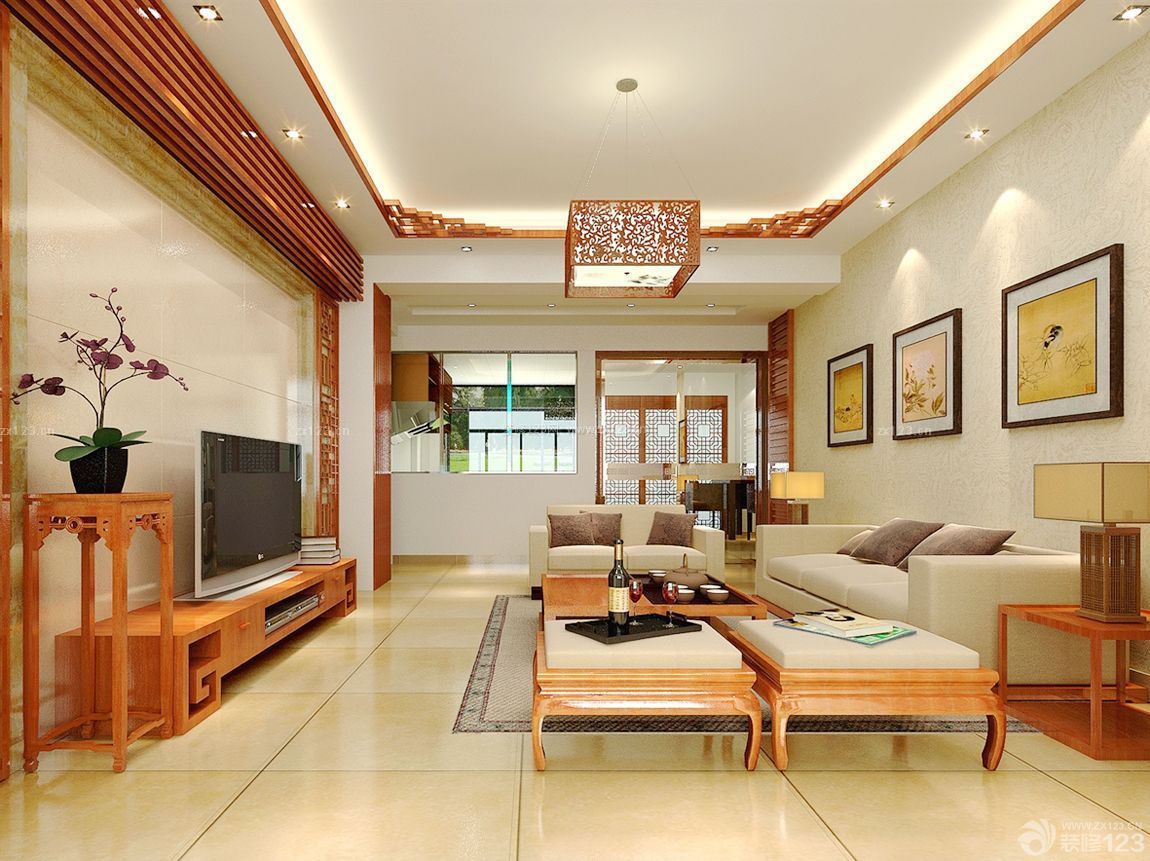 2022中式客廳吊頂裝飾效果圖大全 典雅風韻，演繹東方美學